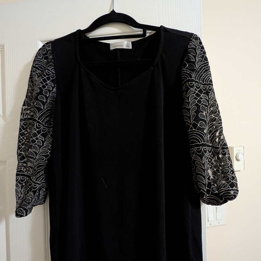 Madison Black Blouse with Silver Patterned Sleeves